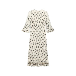 Mint Velvet Cream Geometric Print Ruffle Midi Dress